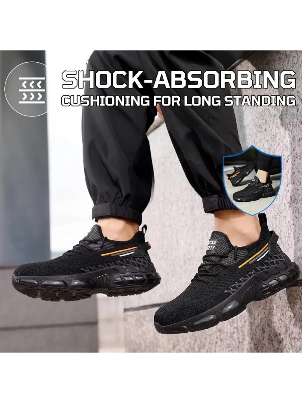 Mens Black Resistant Midsole Shoes Low Top Steel Toe Non Slip Hiking Boots